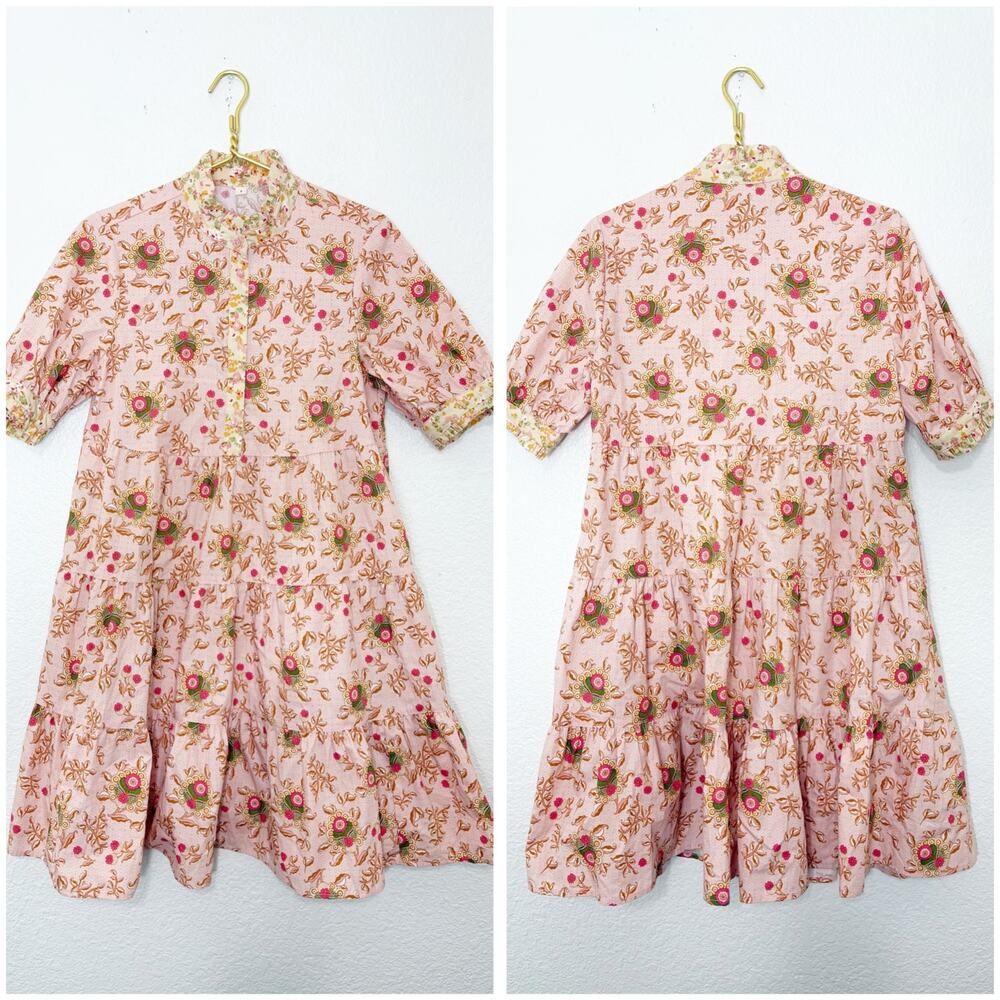 Ivy Jane Pink Vintage Printed Tiered Babydoll Mini Dress Small Feminine Coquette